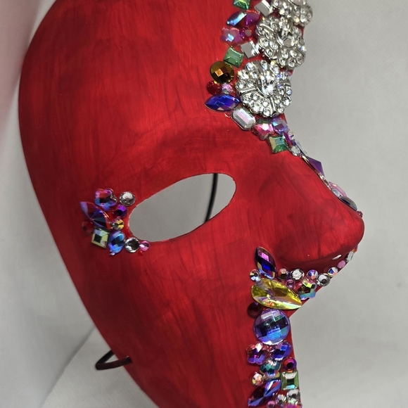 Red ,handmade , half faced masquerade mask